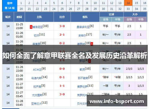 如何全面了解意甲联赛全名及发展历史沿革解析
